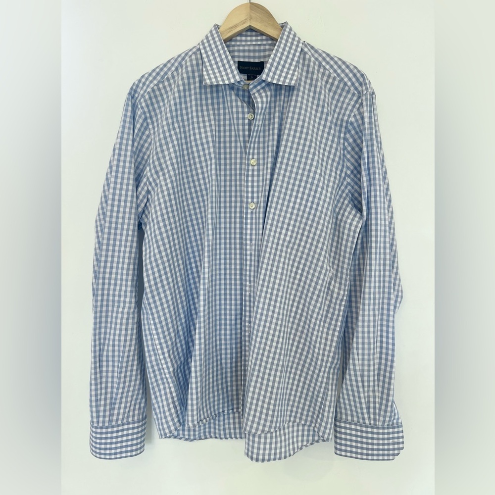 Scott Barber XL Blue Checkered plaid button down long sleeve Shirt 100% cotton